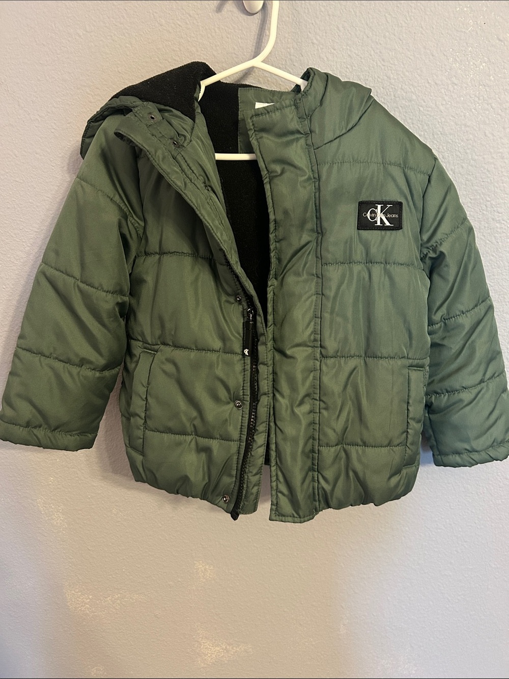 Calvin Klein Kids Toddler Olive Green Hooded Puffer Jacket Size 4T